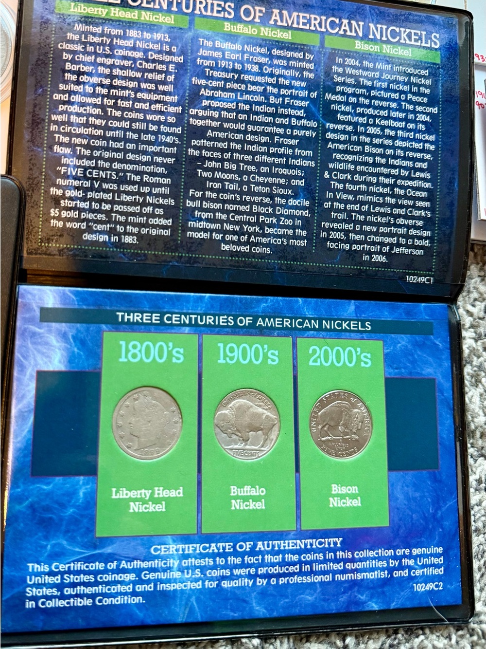 Certificate of authenticity - Three Centuries of American Nickels Collection!